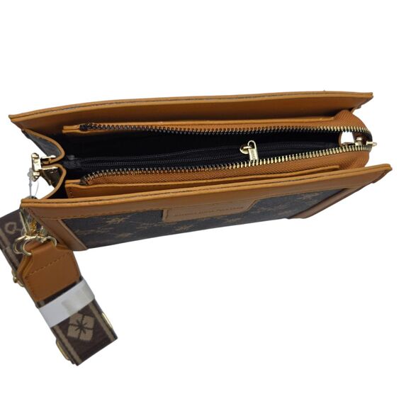 Beverly Hills Polo Club Crossbody Bag Faux Leather Brown Tan 7Hx8.5Lx3W Inch - Picture 5 of 12